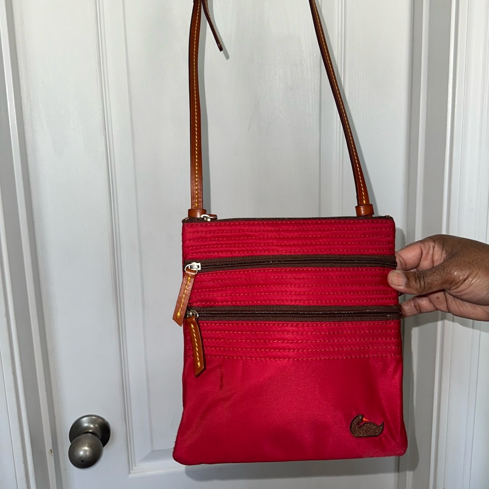 Dooney & Bourke Red and Brown Crossbody Bag with Adjustable Strap